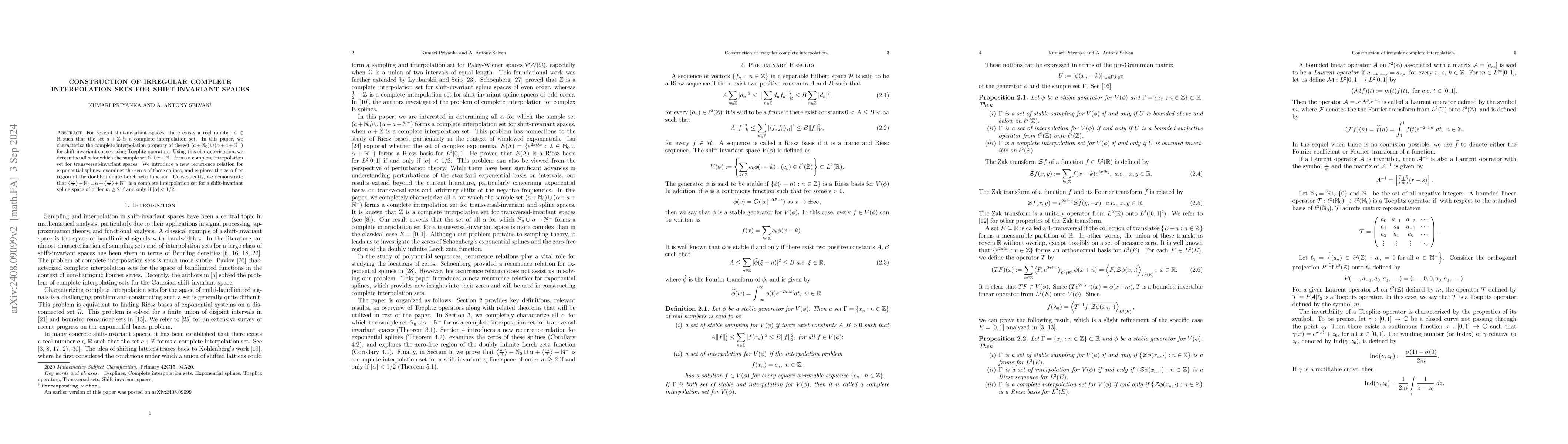 Thumbnail for Construction of irregular complete interpolation sets for
  shift-invariant spaces