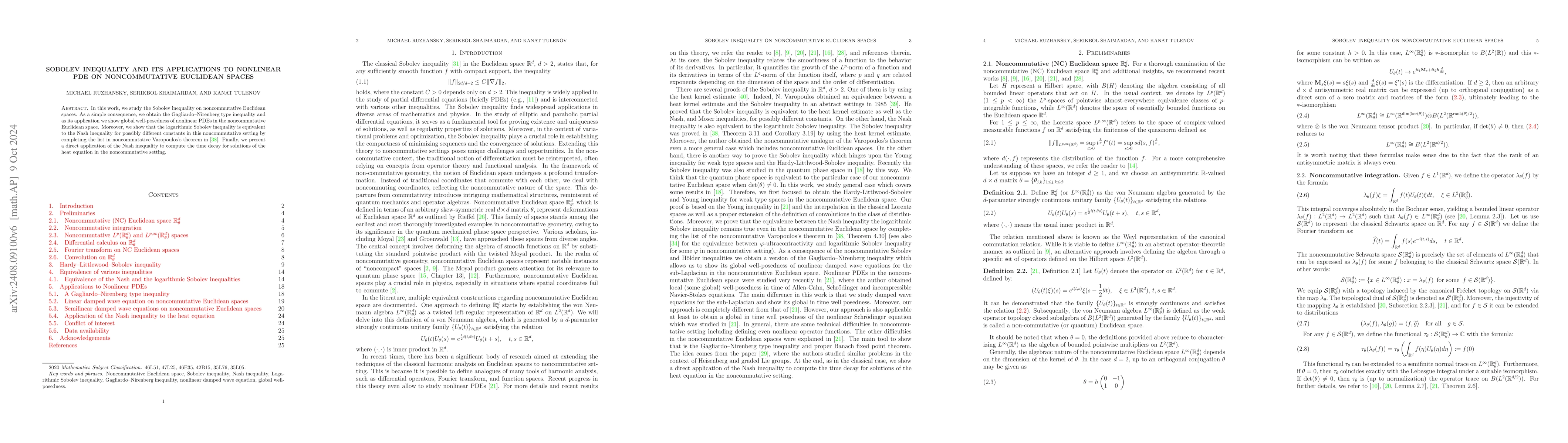 Thumbnail for Sobolev inequality and its applications to nonlinear PDE on
  noncommutative Euclidean spaces