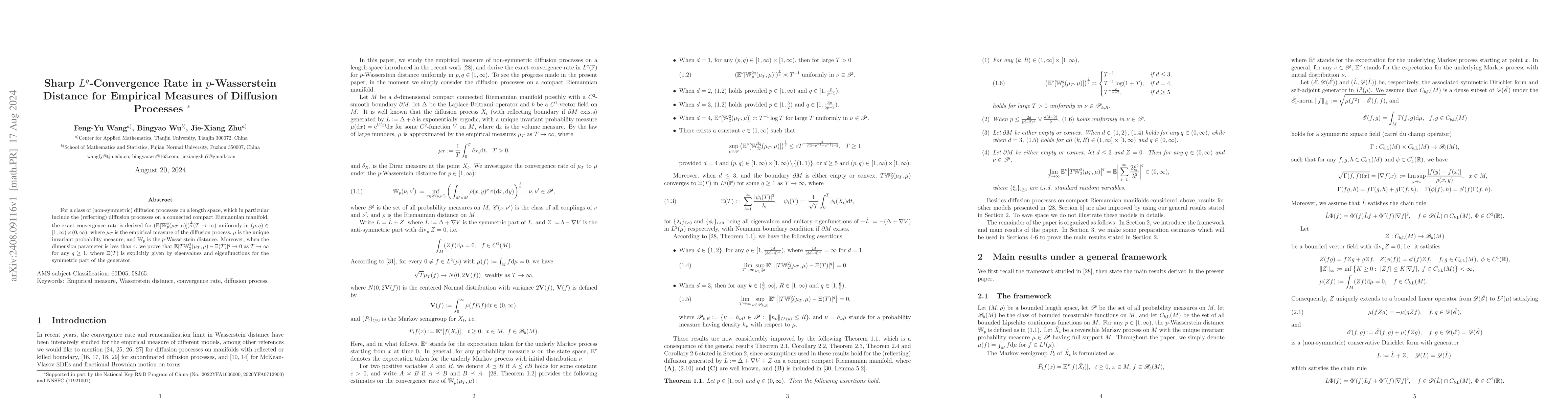 Thumbnail for Sharp $L^q$-Convergence Rate in $p$-Wasserstein Distance for Empirical
  Measures of Diffusion Processes