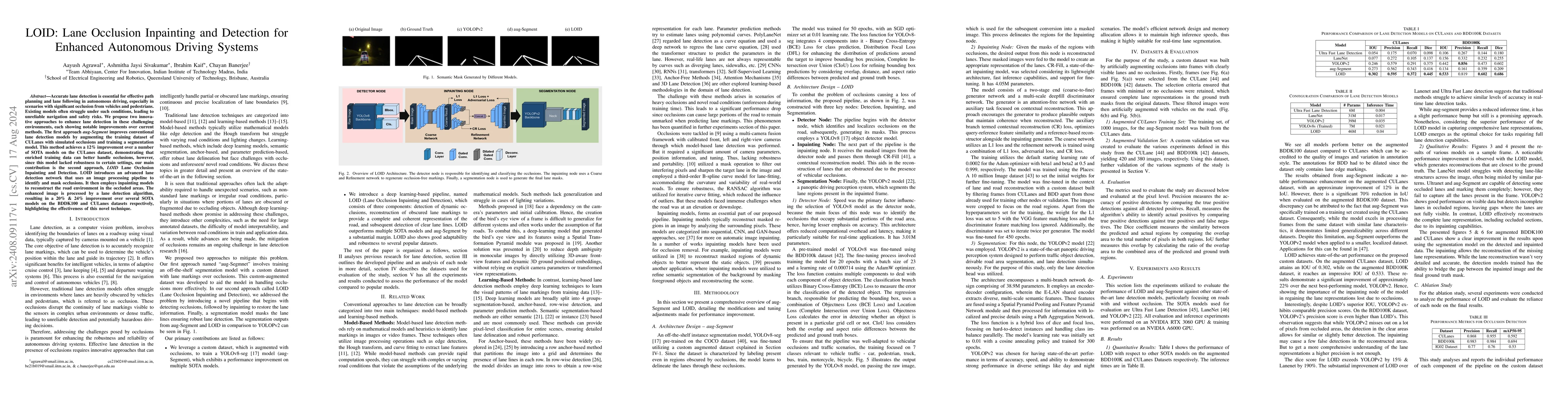 Thumbnail for LOID: Lane Occlusion Inpainting and Detection for Enhanced Autonomous
  Driving Systems