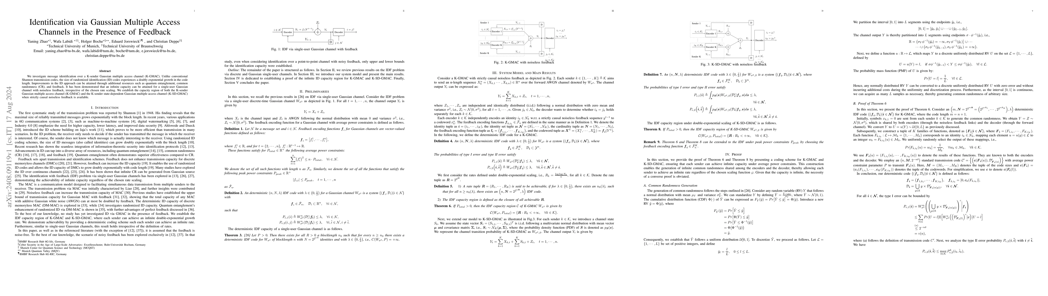 Thumbnail for Identification via Gaussian Multiple Access Channels in the Presence of
  Feedback