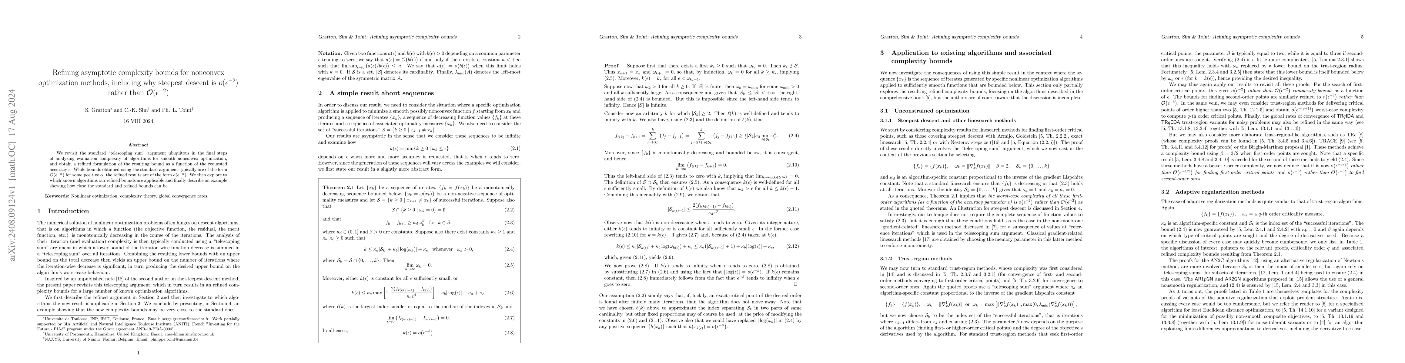 Thumbnail for Refining asymptotic complexity bounds for nonconvex optimization
  methods, including why steepest descent is $o(ε^{-2})$ rather than
  $\mathcal{O}(ε^{-2})$
