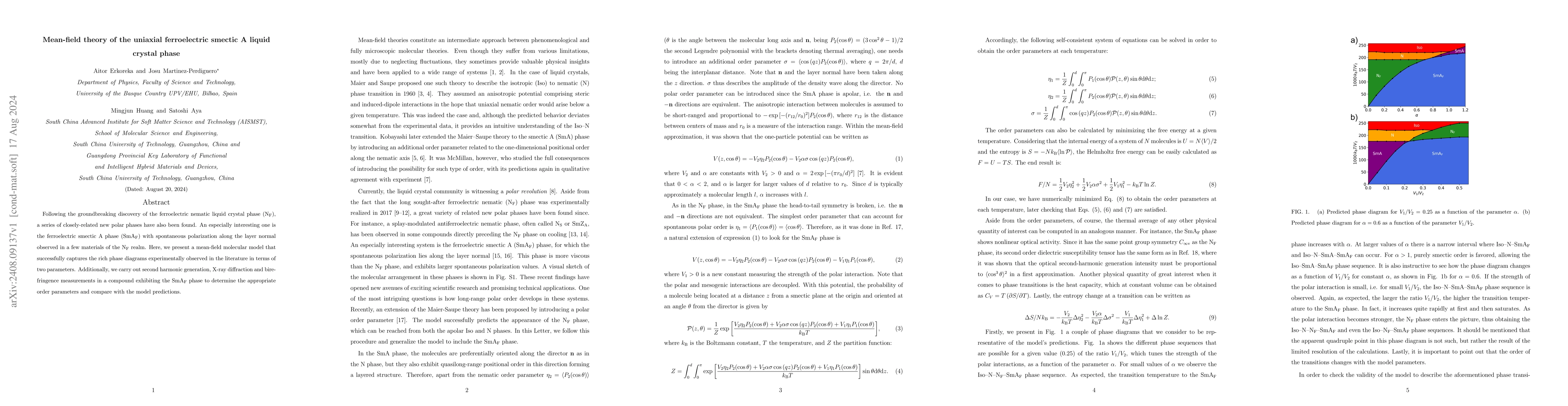 Thumbnail for Mean-field theory of the uniaxial ferroelectric smectic A liquid crystal
  phase
