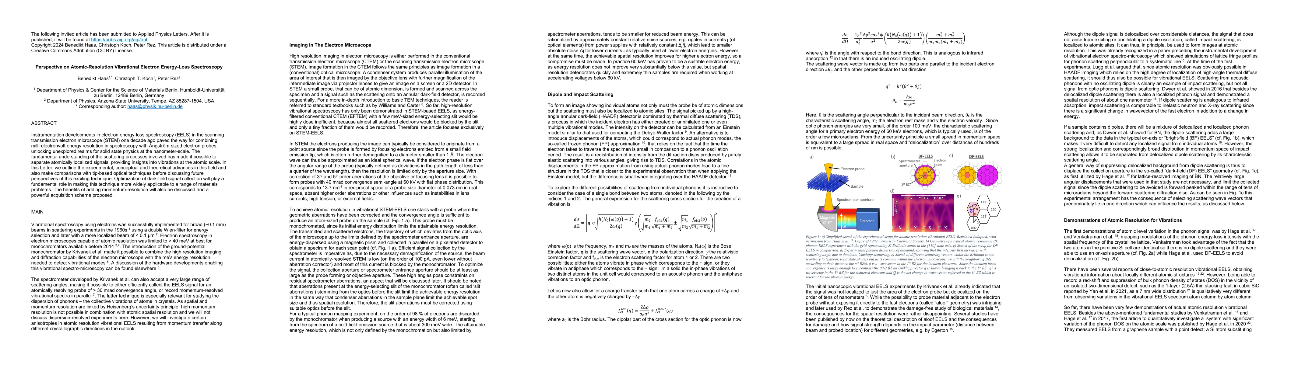 Thumbnail for Perspective on Atomic-Resolution Vibrational Electron Energy-Loss
  Spectroscopy