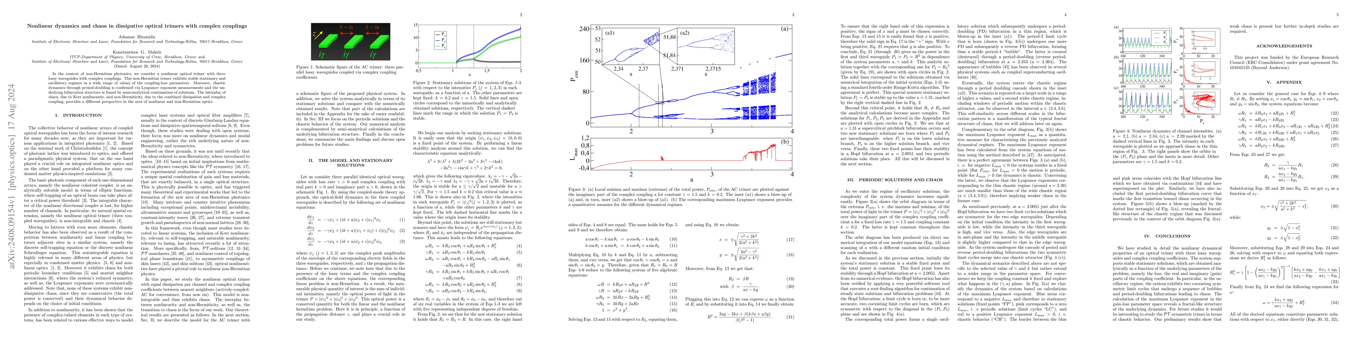 Thumbnail for Nonlinear dynamics and chaos in dissipative optical trimers with complex
  couplings
