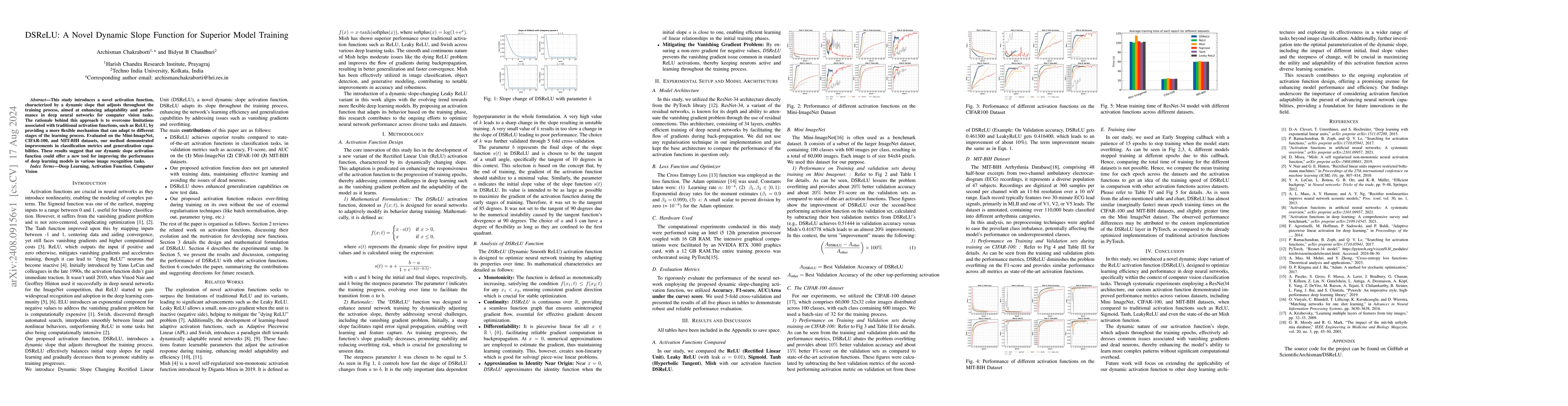 Thumbnail for DSReLU: A Novel Dynamic Slope Function for Superior Model Training