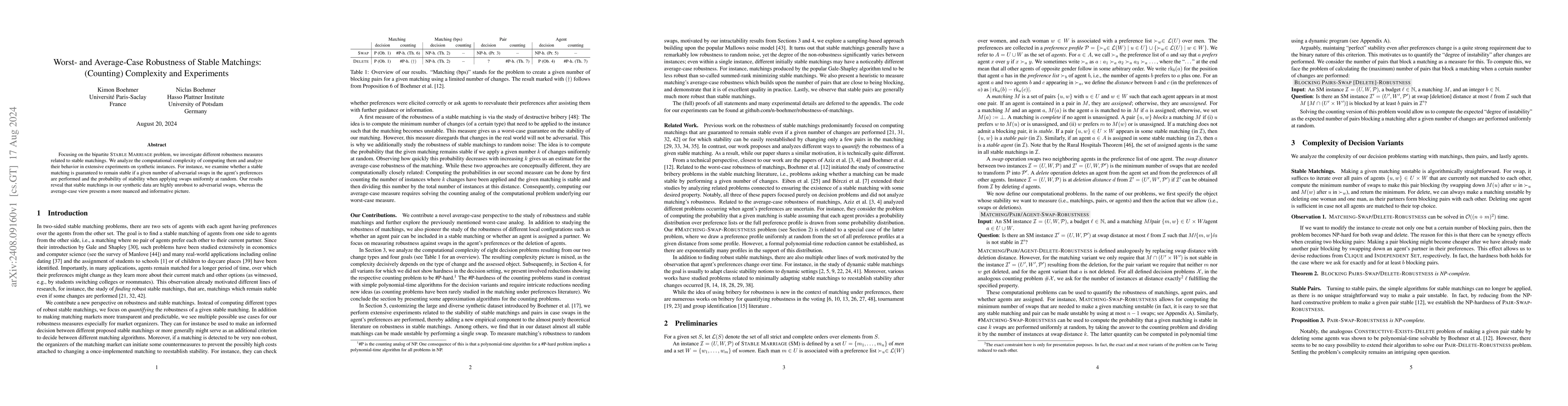 Thumbnail for Worst- and Average-Case Robustness of Stable Matchings: (Counting)
  Complexity and Experiments