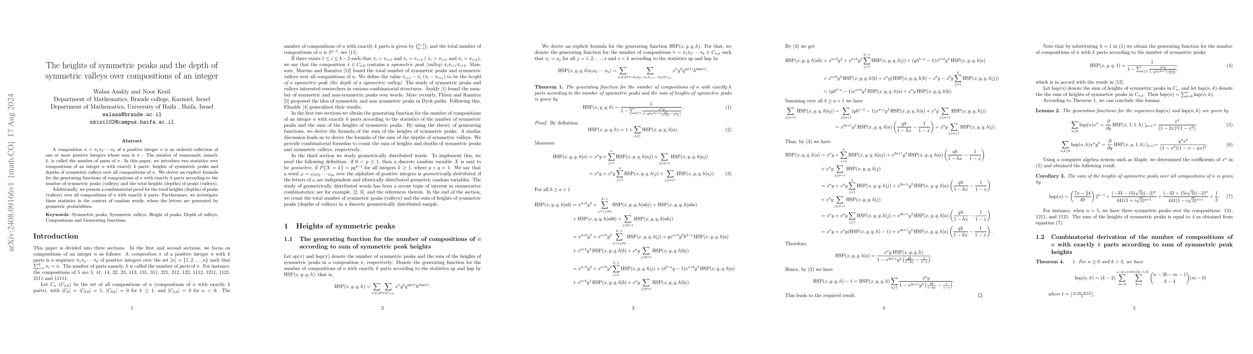 Thumbnail for The heights of symmetric peaks and the depth of symmetric valleys over
  compositions of an integer