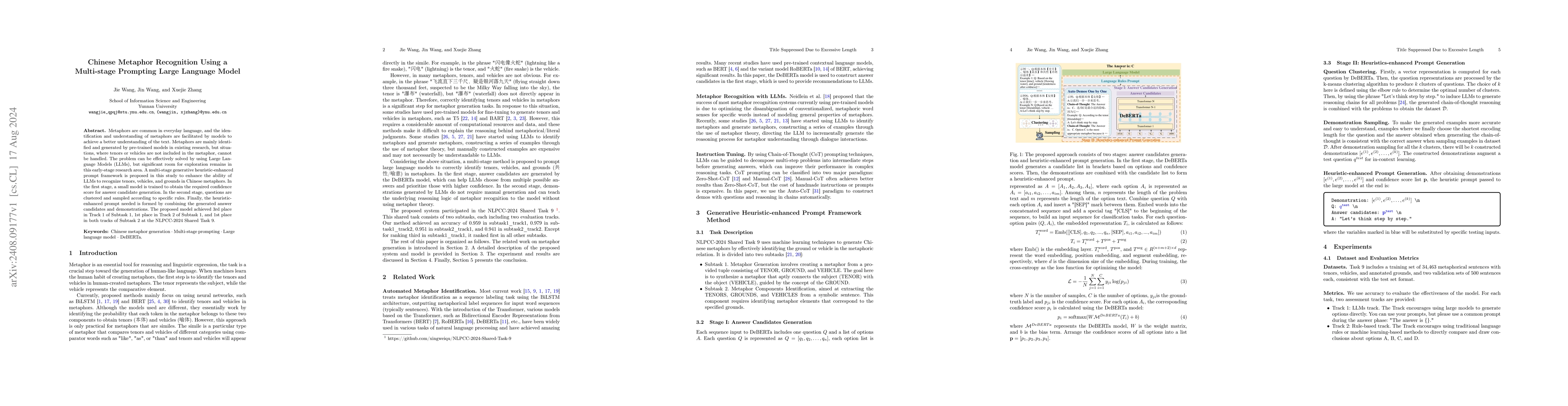 Thumbnail for Chinese Metaphor Recognition Using a Multi-stage Prompting Large
  Language Model