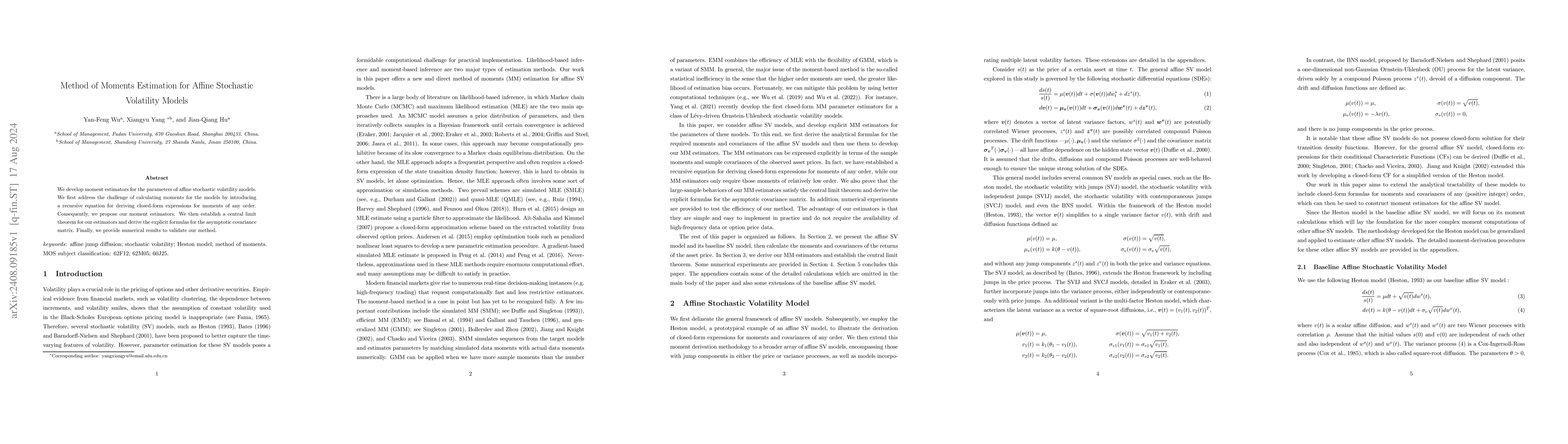 Thumbnail for Method of Moments Estimation for Affine Stochastic Volatility Models