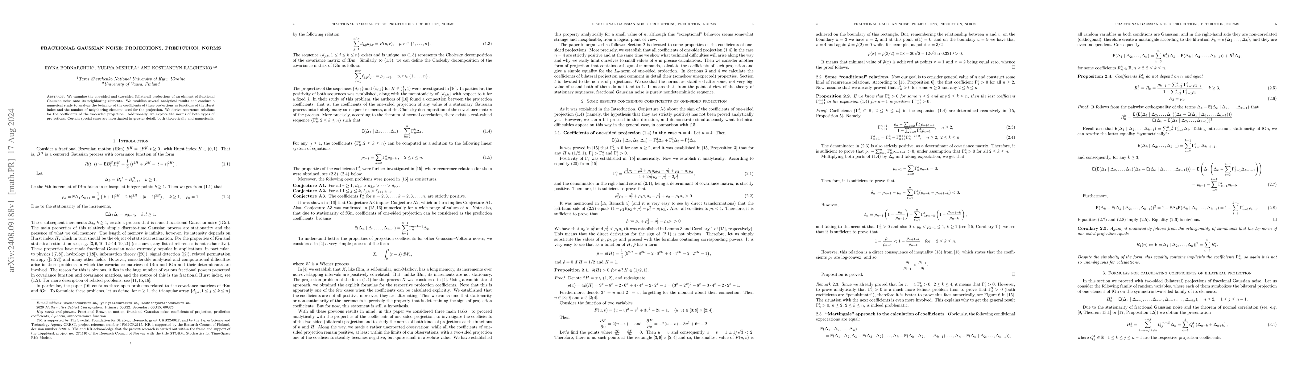 Thumbnail for Fractional Gaussian noise: Projections, prediction, norms