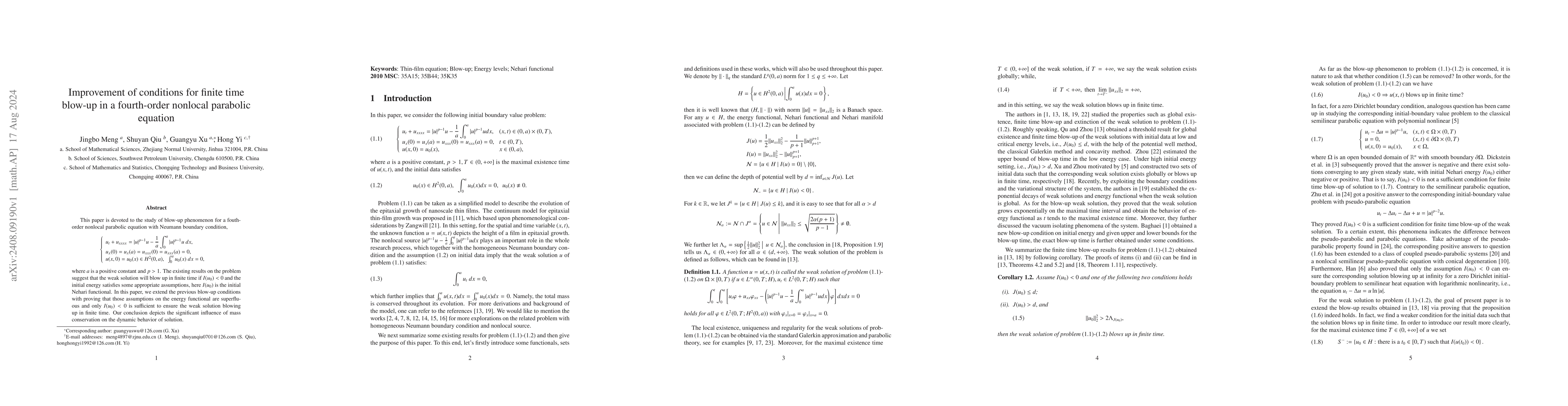 Thumbnail for Improvement of conditions for finite time blow-up in a fourth-order
  nonlocal parabolic equation