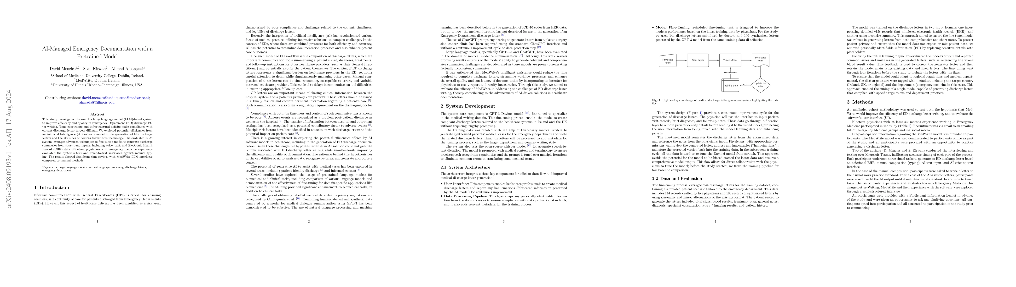 Thumbnail for AI Managed Emergency Documentation with a Pretrained Model