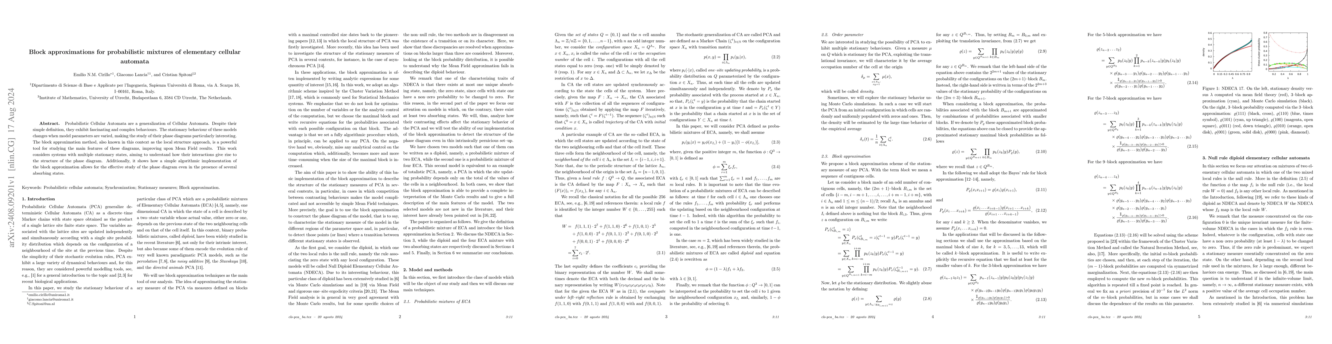 Thumbnail for Block approximations for probabilistic mixtures of elementary cellular
  automata
