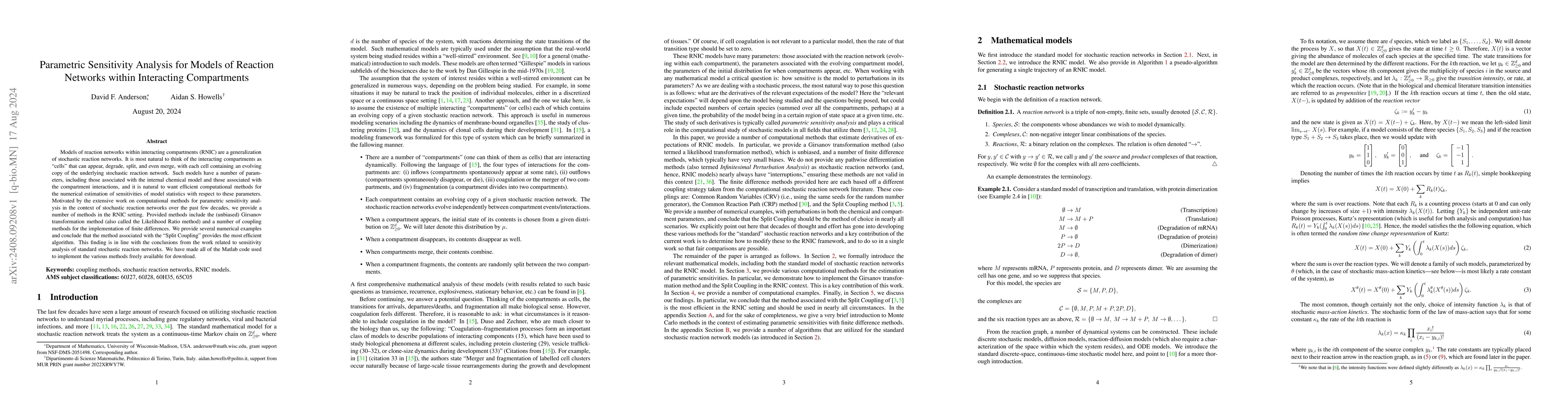 Thumbnail for Parametric Sensitivity Analysis for Models of Reaction Networks within
  Interacting Compartments