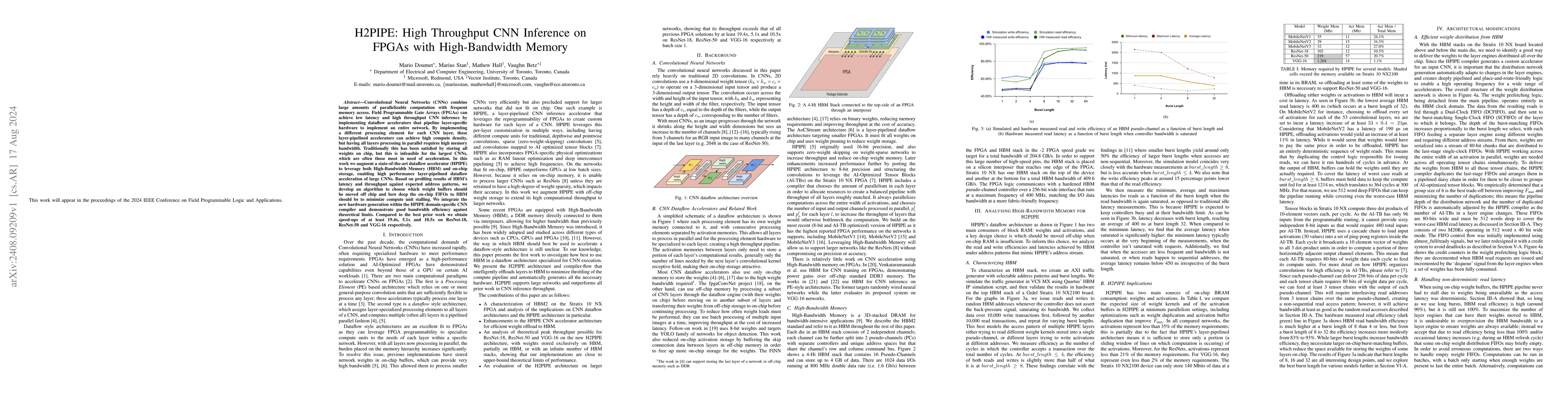 Thumbnail for H2PIPE: High throughput CNN Inference on FPGAs with High-Bandwidth
  Memory