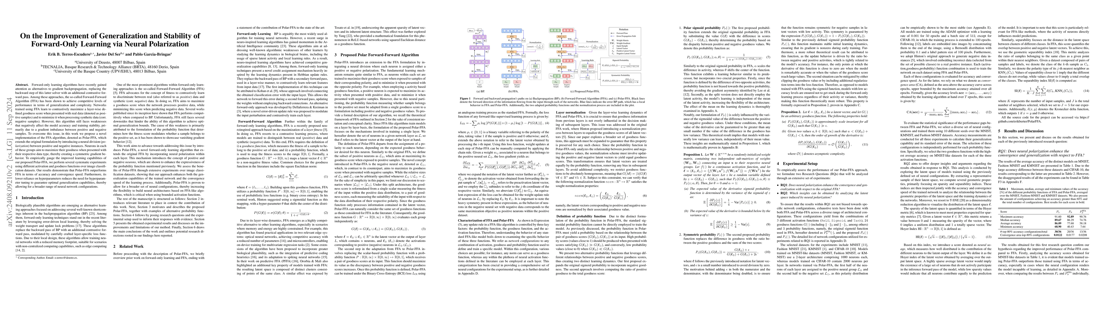 Thumbnail for On the Improvement of Generalization and Stability of Forward-Only
  Learning via Neural Polarization
