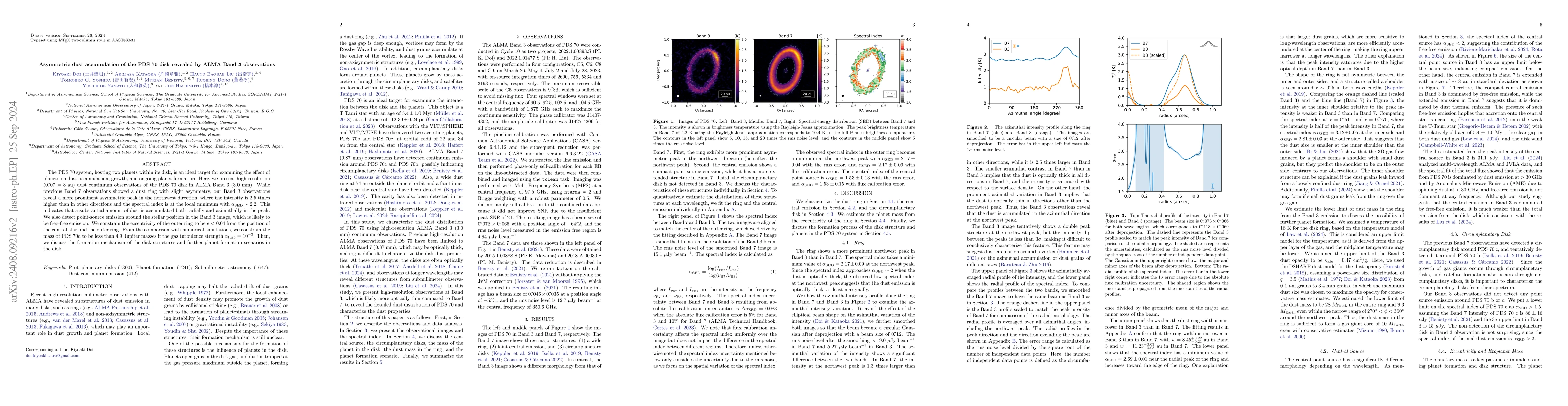 Thumbnail for Asymmetric dust accumulation of the PDS 70 disk revealed by ALMA Band 3
  observations