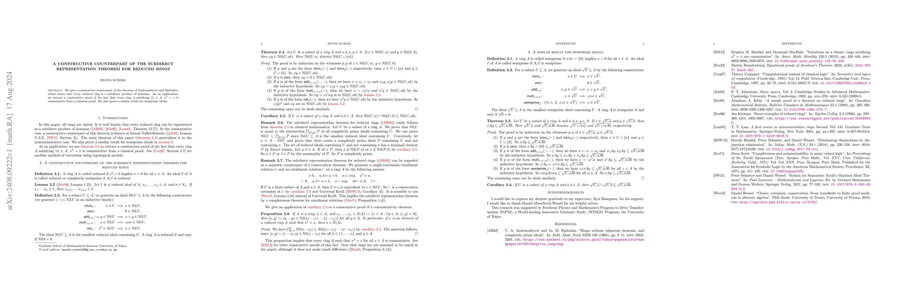 Thumbnail for A constructive counterpart of the subdirect representation theorem for
  reduced rings