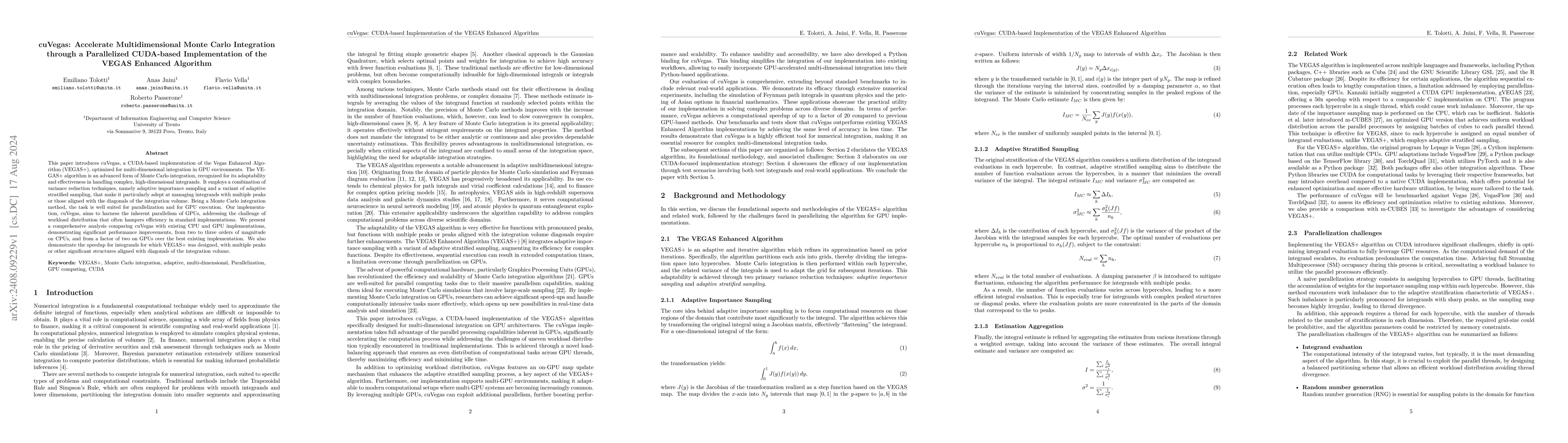 Thumbnail for cuVegas: Accelerate Multidimensional Monte Carlo Integration through a
  Parallelized CUDA-based Implementation of the VEGAS Enhanced Algorithm