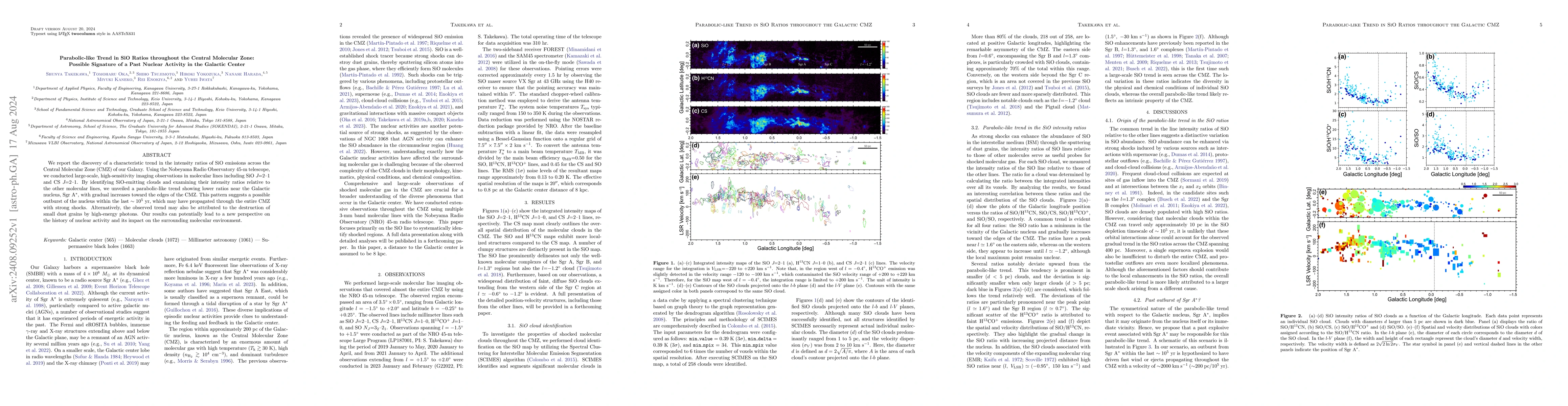 Thumbnail for Parabolic-like Trend in SiO Ratios throughout the Central Molecular
  Zone: Possible Signature of a Past Nuclear Activity in the Galactic Center