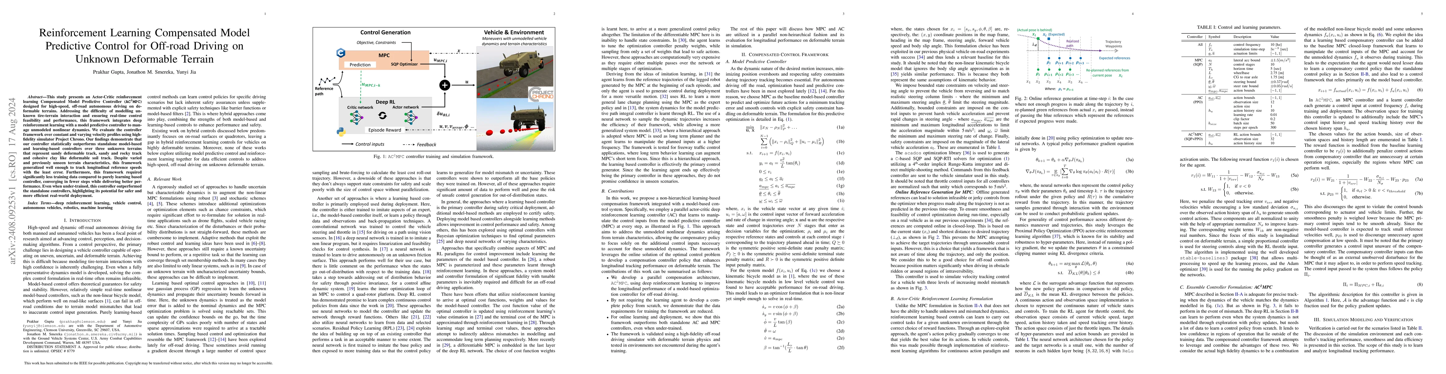 Thumbnail for Reinforcement Learning Compensated Model Predictive Control for Off-road
  Driving on Unknown Deformable Terrain