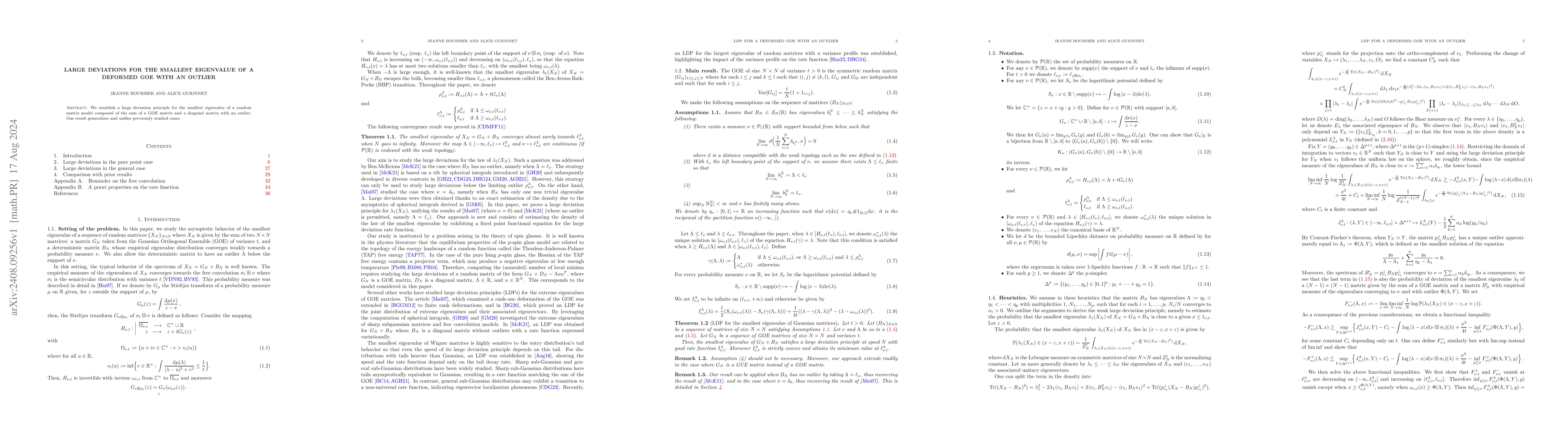 Thumbnail for Large deviations for the smallest eigenvalue of a deformed GOE with an
  outlier