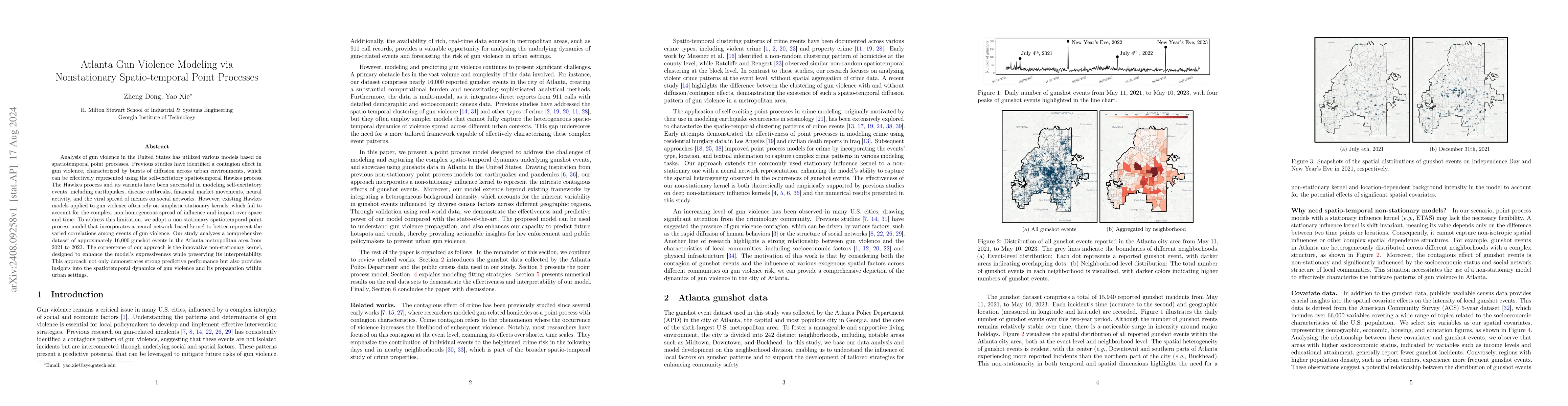 Thumbnail for Atlanta Gun Violence Modeling via Nonstationary Spatio-temporal Point
  Processes