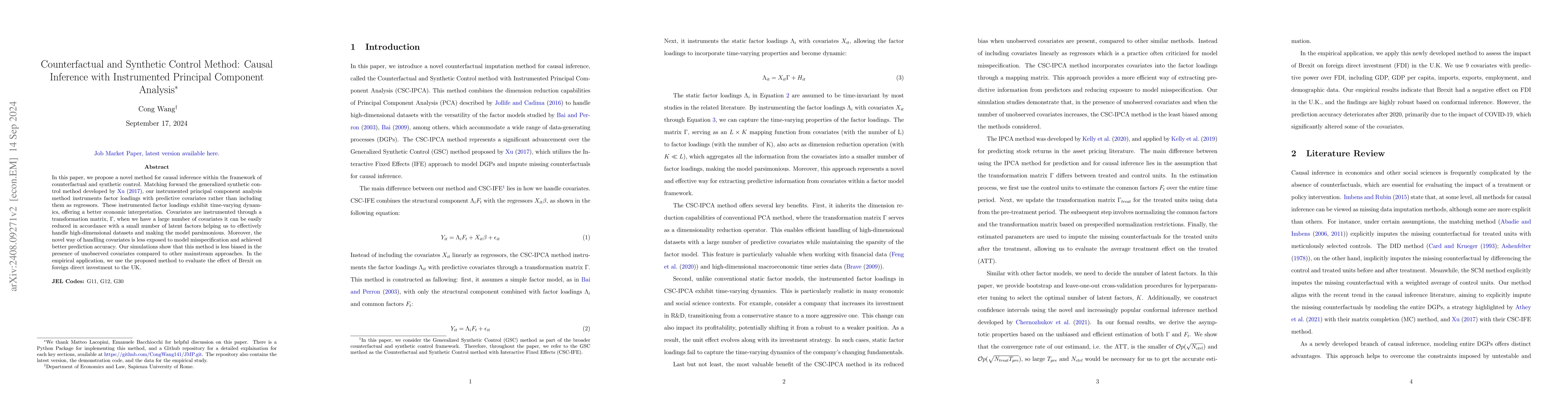 Thumbnail for Counterfactual and Synthetic Control Method: Causal Inference with
  Instrumented Principal Component Analysis