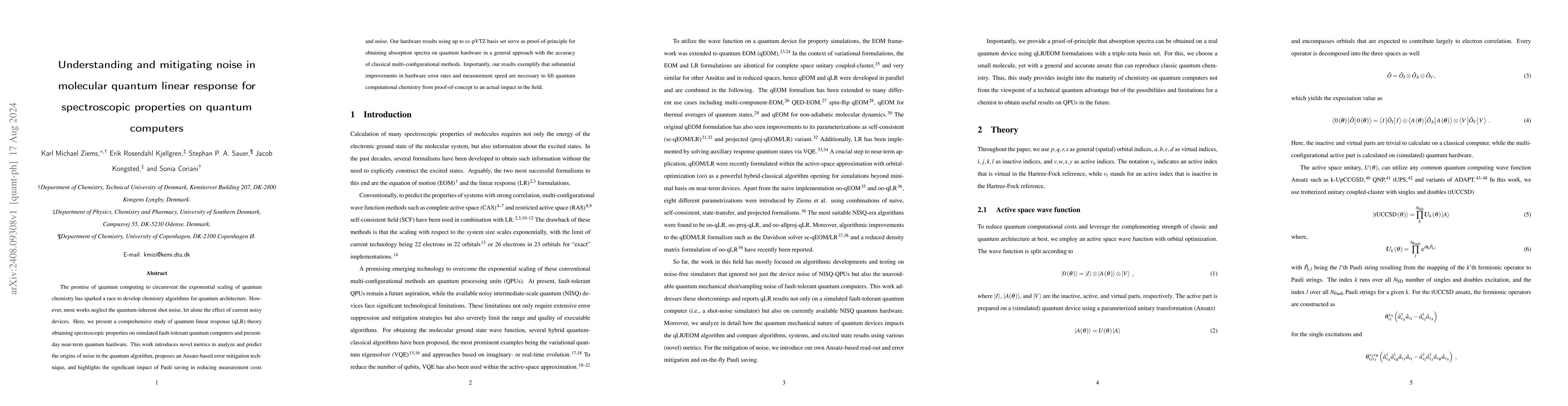 Thumbnail for Understanding and mitigating noise in molecular quantum linear response
  for spectroscopic properties on quantum computers