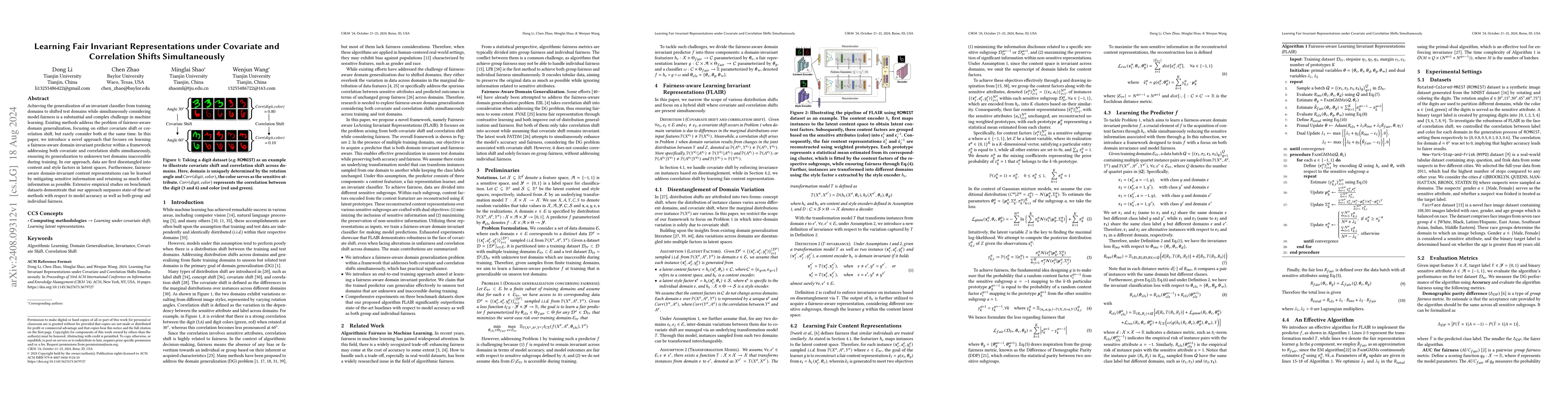 Thumbnail for Learning Fair Invariant Representations under Covariate and Correlation
  Shifts Simultaneously