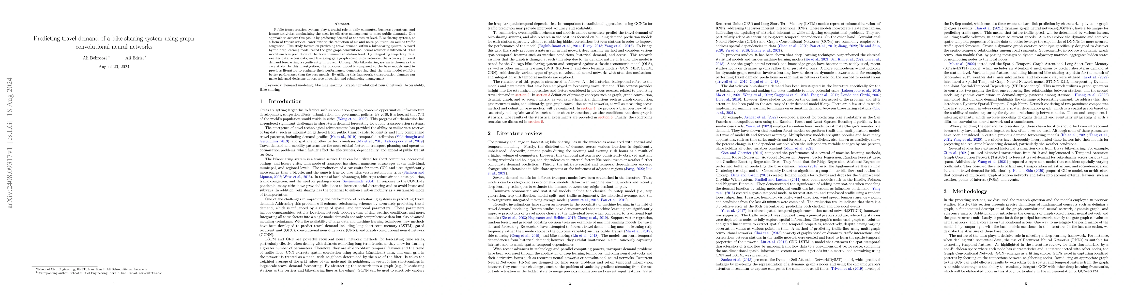 Thumbnail for Predicting travel demand of a bike sharing system using graph
  convolutional neural networks
