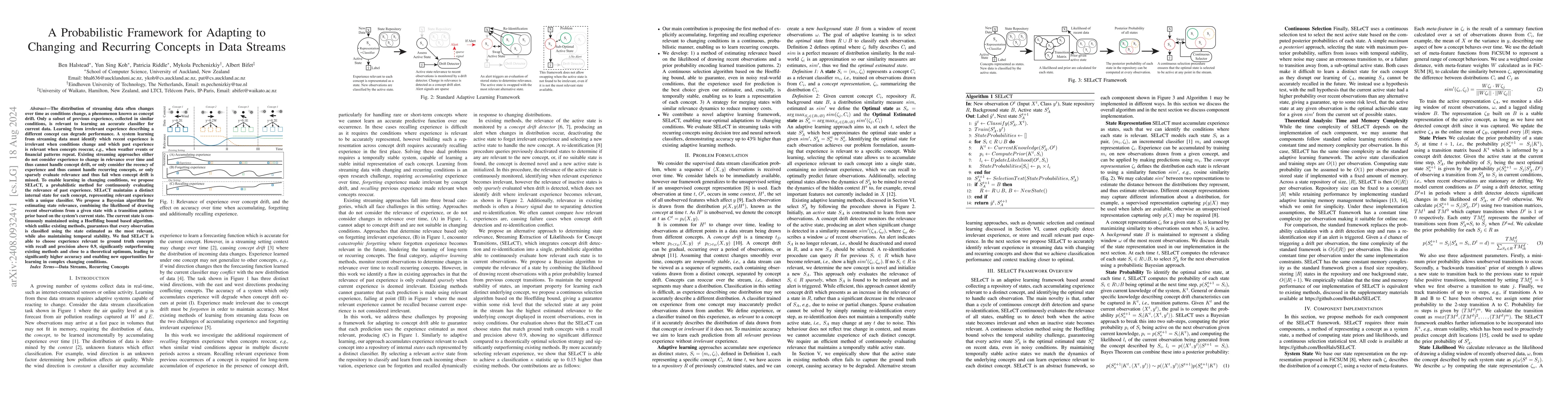 Thumbnail for A Probabilistic Framework for Adapting to Changing and Recurring
  Concepts in Data Streams