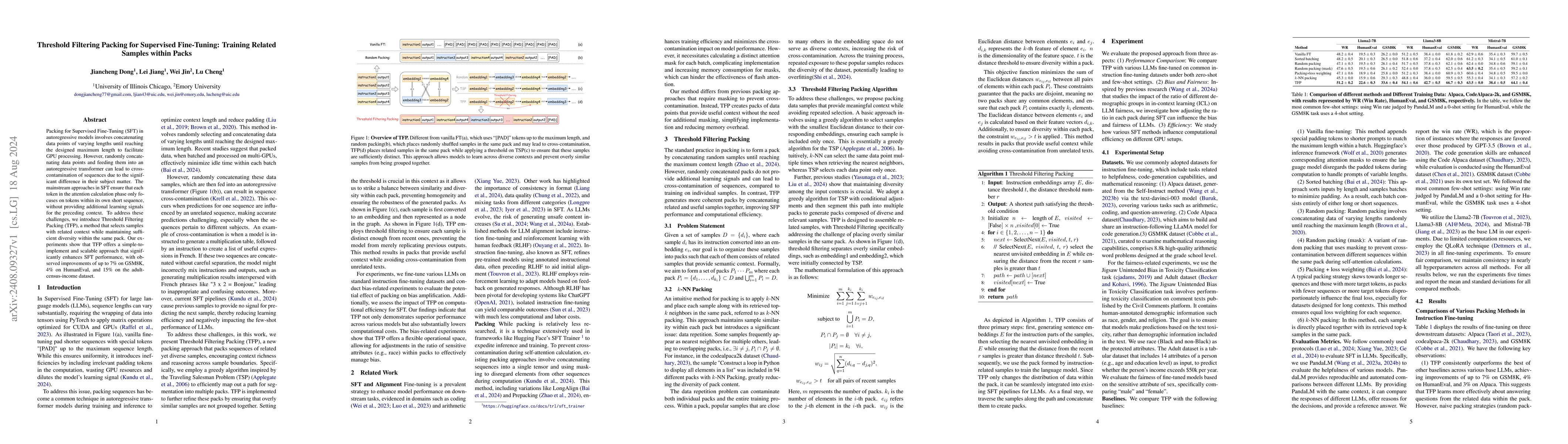 Thumbnail for Threshold Filtering Packing for Supervised Fine-Tuning: Training Related
  Samples within Packs