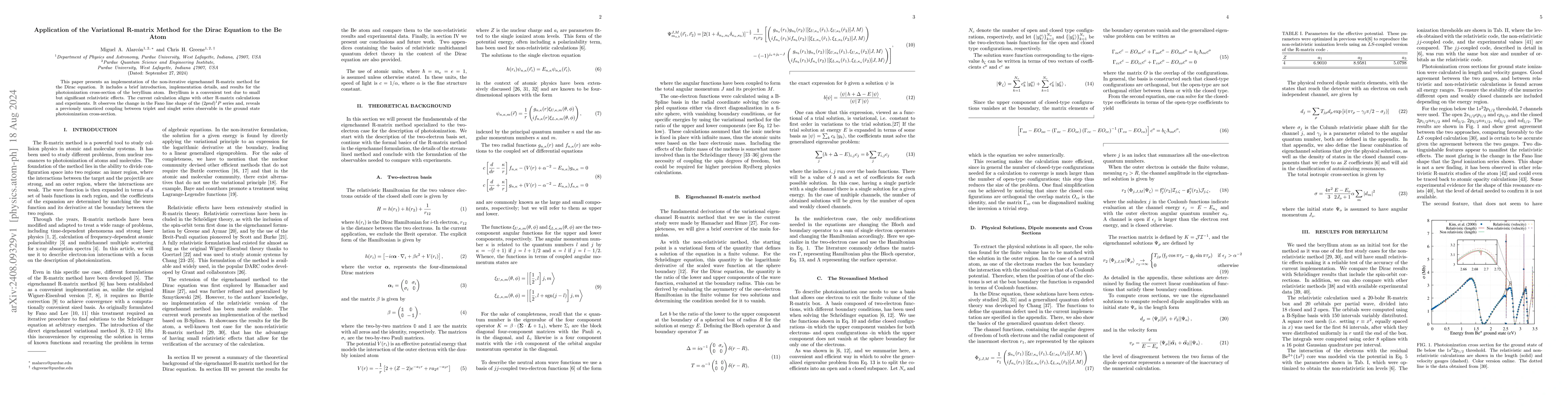 Thumbnail for Application of the Variational R-matrix Method for the Dirac Equation to
  the Be Atom