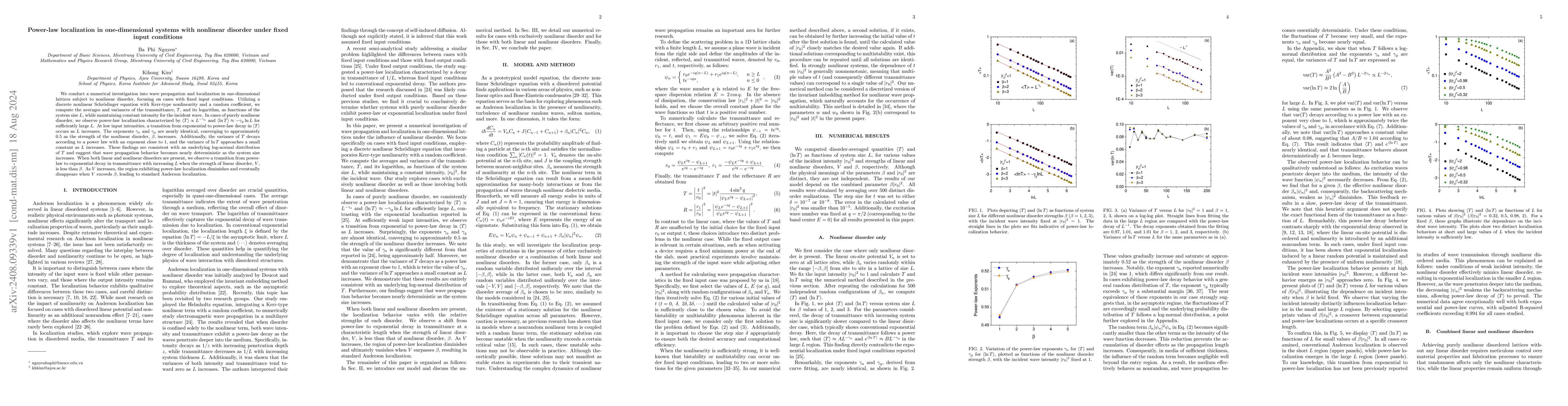 Thumbnail for Power-law localization in one-dimensional systems with nonlinear
  disorder under fixed input conditions