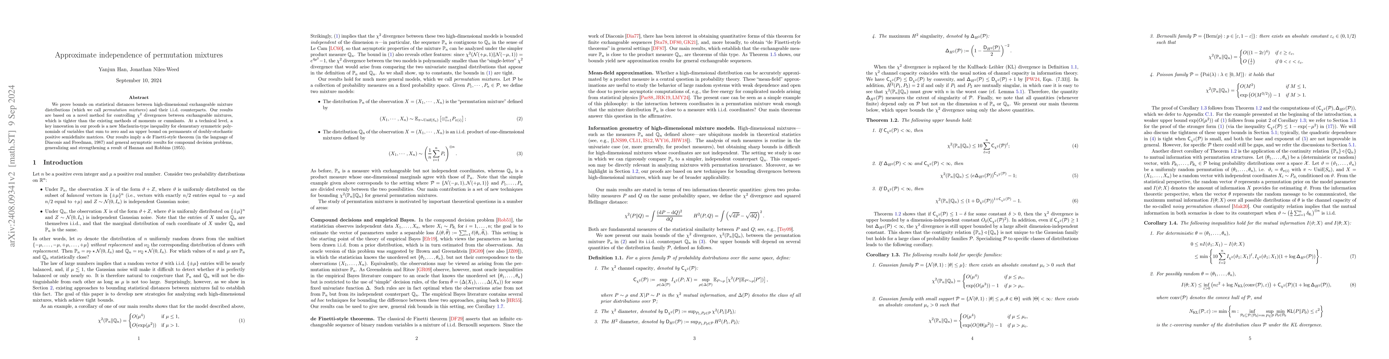 Thumbnail for Approximate independence of permutation mixtures