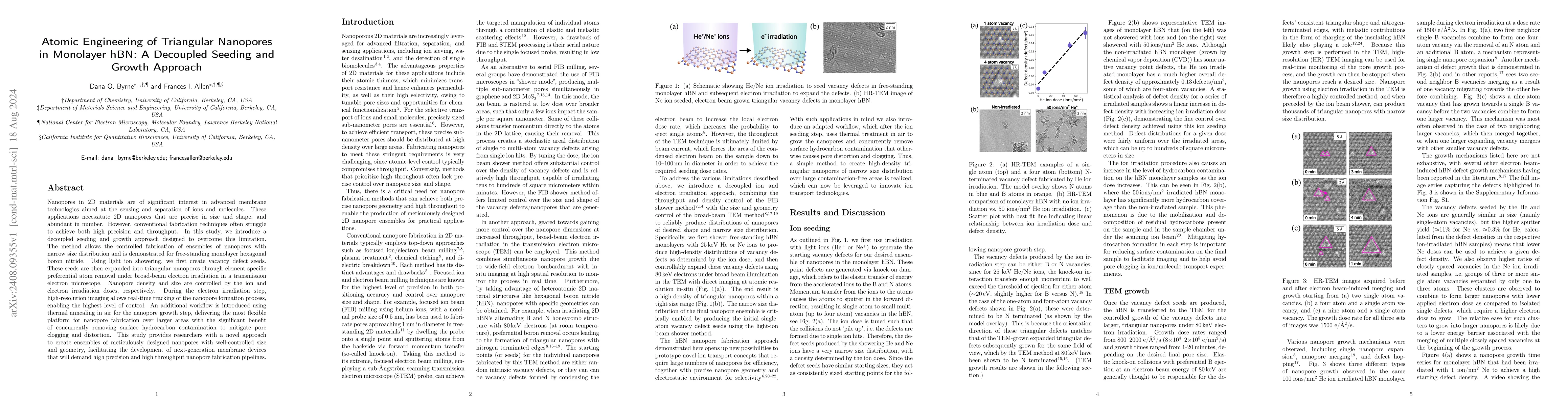 Thumbnail for Atomic Engineering of Triangular Nanopores in Monolayer hBN: A Decoupled
  Seeding and Growth Approach