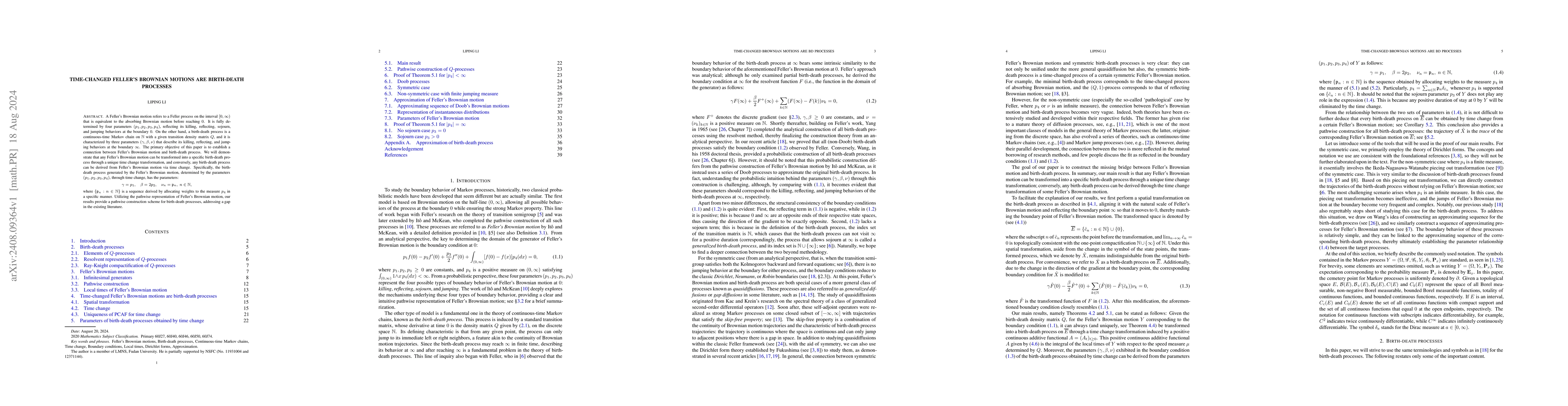Thumbnail for Time-changed Feller's Brownian motions are birth-death processes