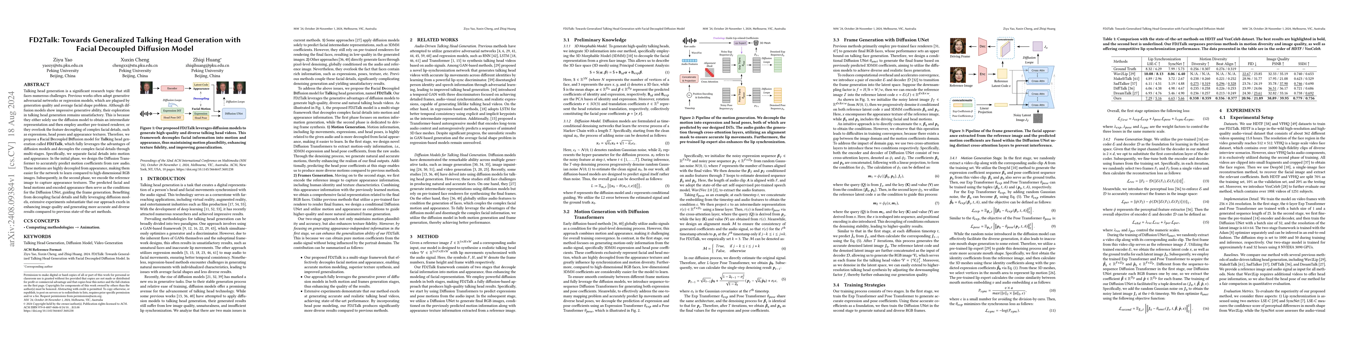 Thumbnail for FD2Talk: Towards Generalized Talking Head Generation with Facial
  Decoupled Diffusion Model