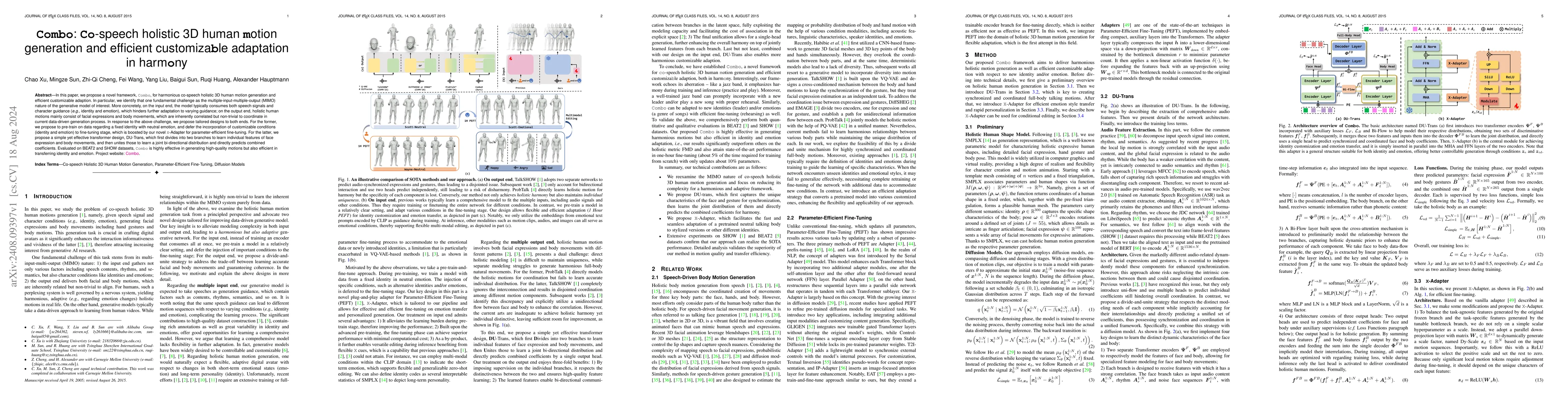 Thumbnail for Combo: Co-speech holistic 3D human motion generation and efficient
  customizable adaptation in harmony