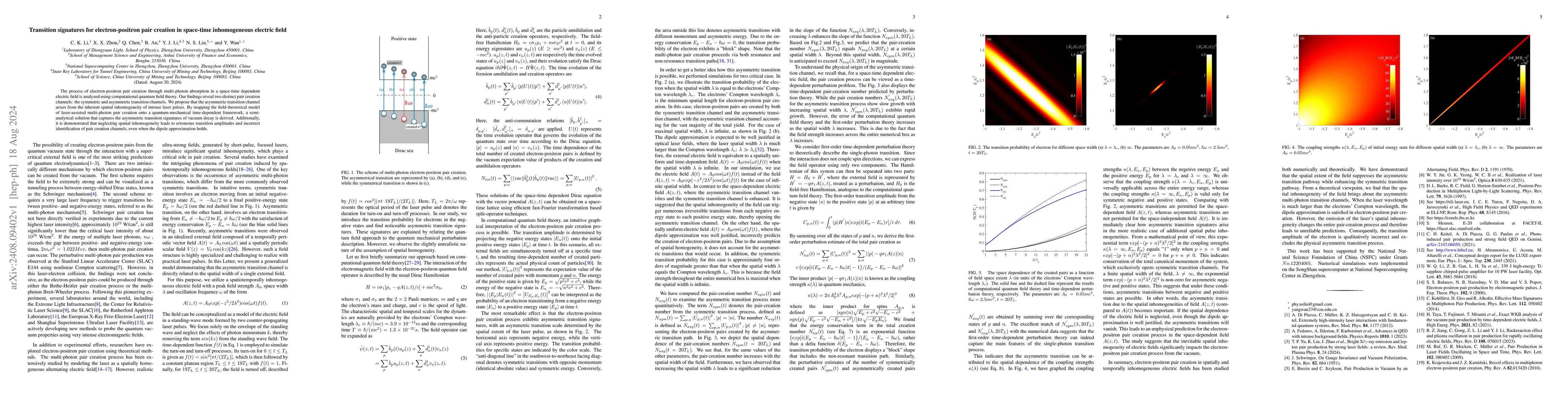 Thumbnail for Transition signatures for electron-positron pair creation in space-time
  inhomogeneous electric field