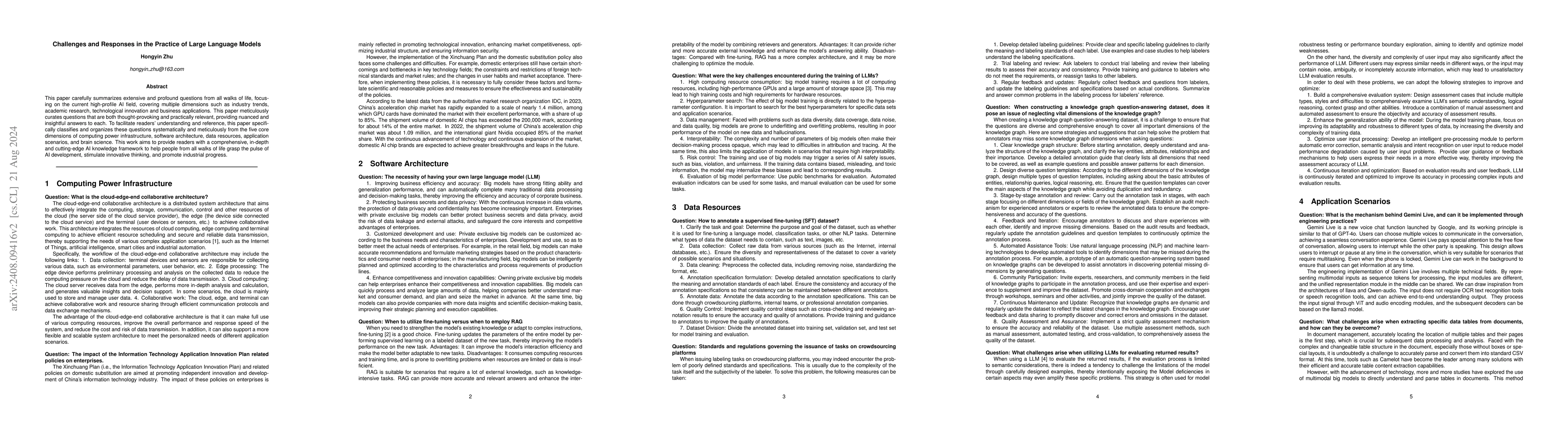 Thumbnail for Challenges and Responses in the Practice of Large Language Models