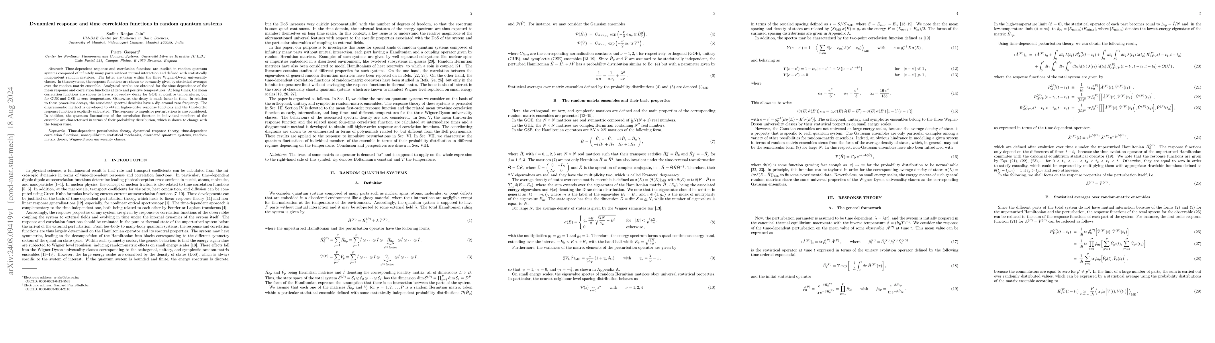 Thumbnail for Dynamical response and time correlation functions in random quantum
  systems