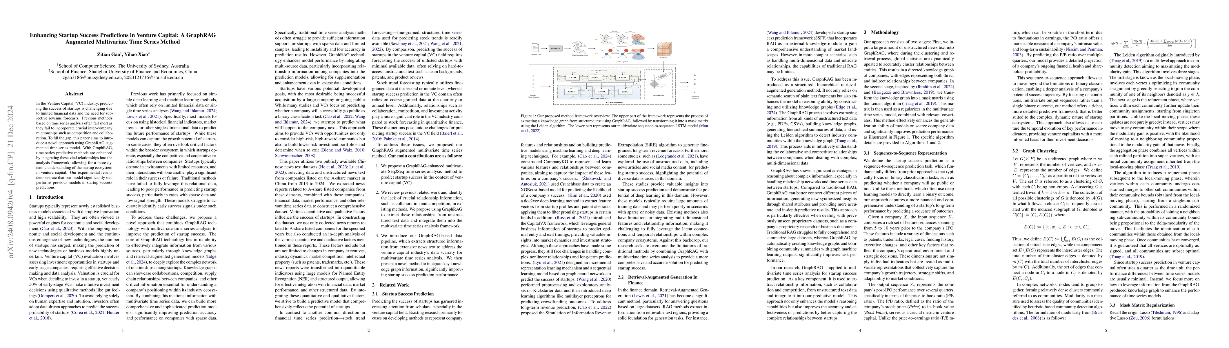 Thumbnail for Enhancing Startup Success Predictions in Venture Capital: A GraphRAG
  Augmented Multivariate Time Series Method