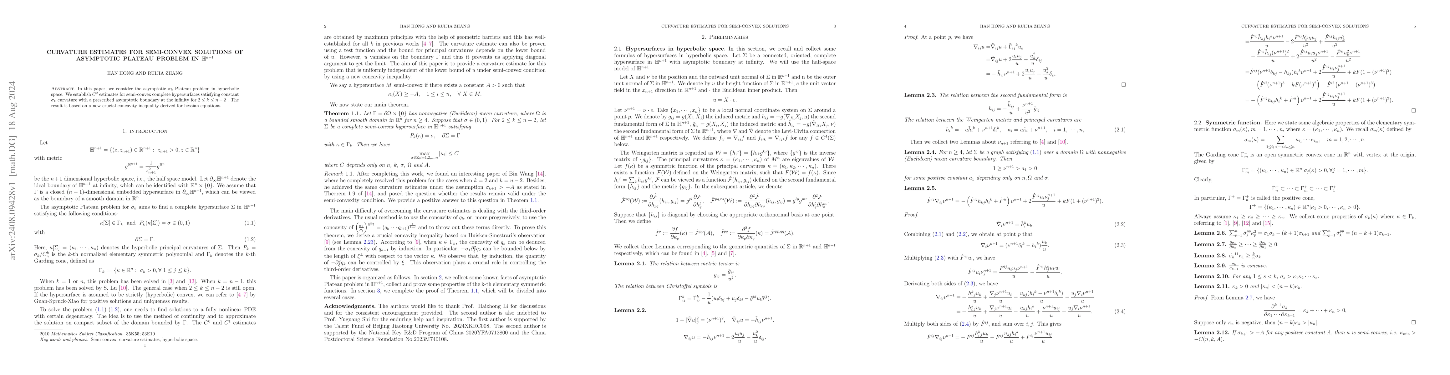 Thumbnail for Curvature estimates for semi-convex solutions of asymptotic Plateau
  problem in $\mathbb{H}^{n+1}$