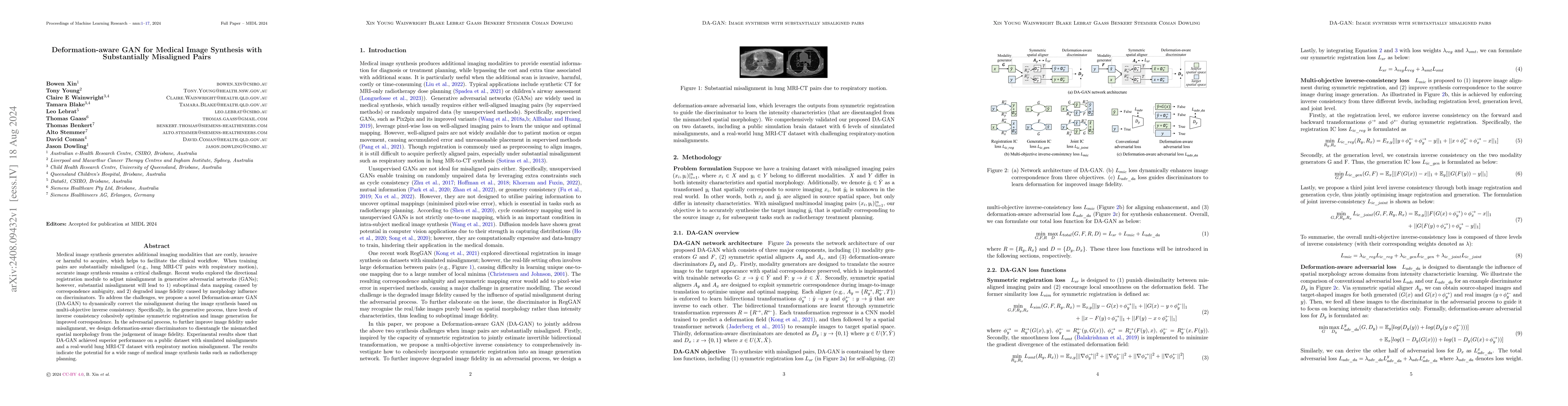 Thumbnail for Deformation-aware GAN for Medical Image Synthesis with Substantially
  Misaligned Pairs