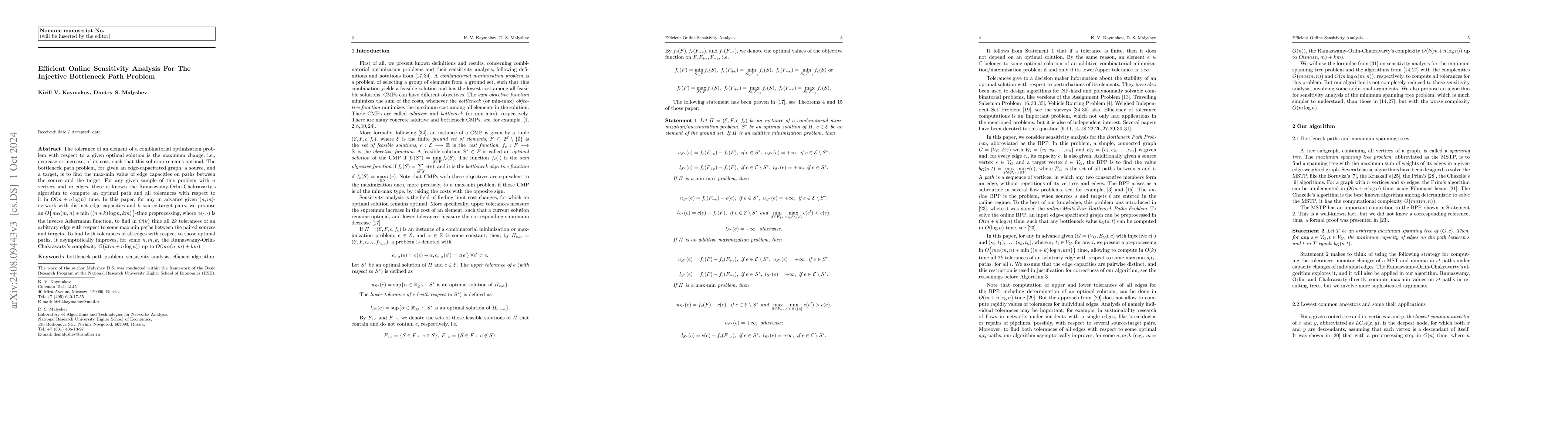 Thumbnail for Efficient Online Sensitivity Analysis For The Injective Bottleneck Path
  Problem