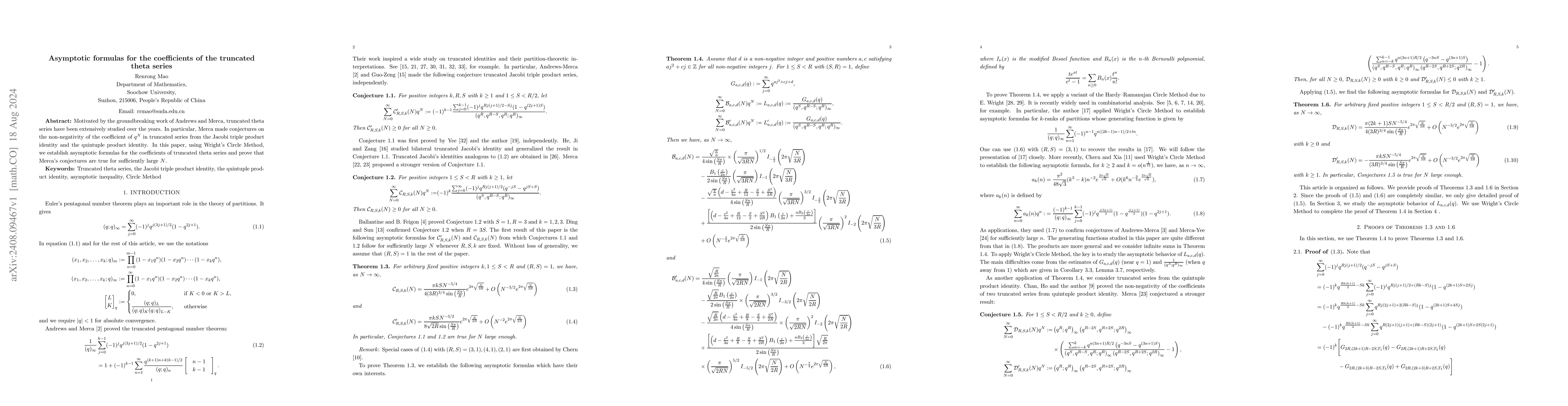 Thumbnail for Asymptotic formulas for the coefficients of the truncated theta series