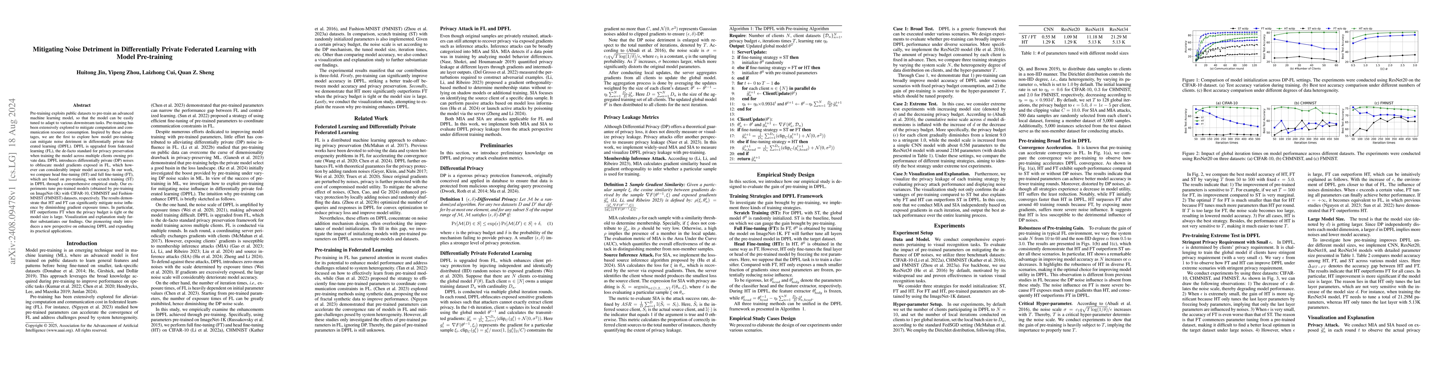 Thumbnail for Mitigating Noise Detriment in Differentially Private Federated Learning
  with Model Pre-training